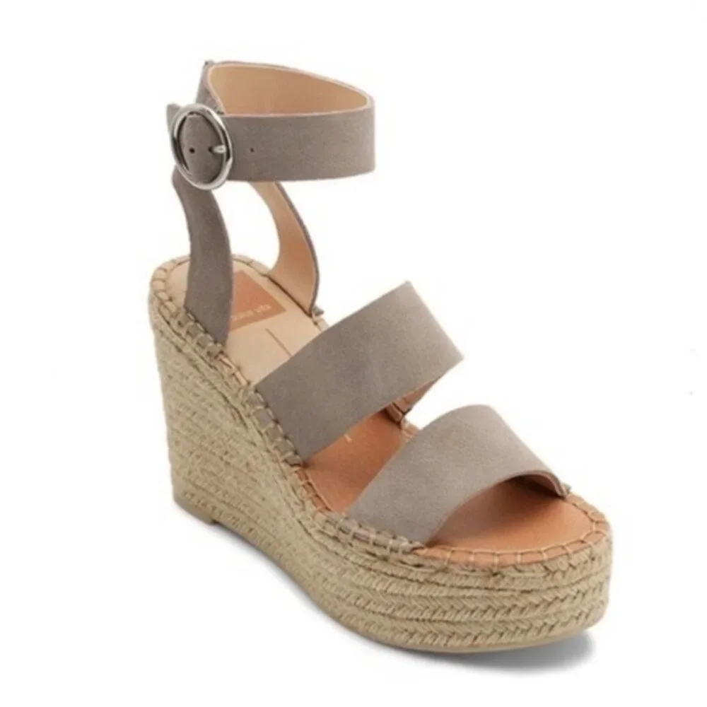 Dolce Vita Shae Platform Espadrille Spring Boho Casual Chic‎ Wedge Sandal Gray
